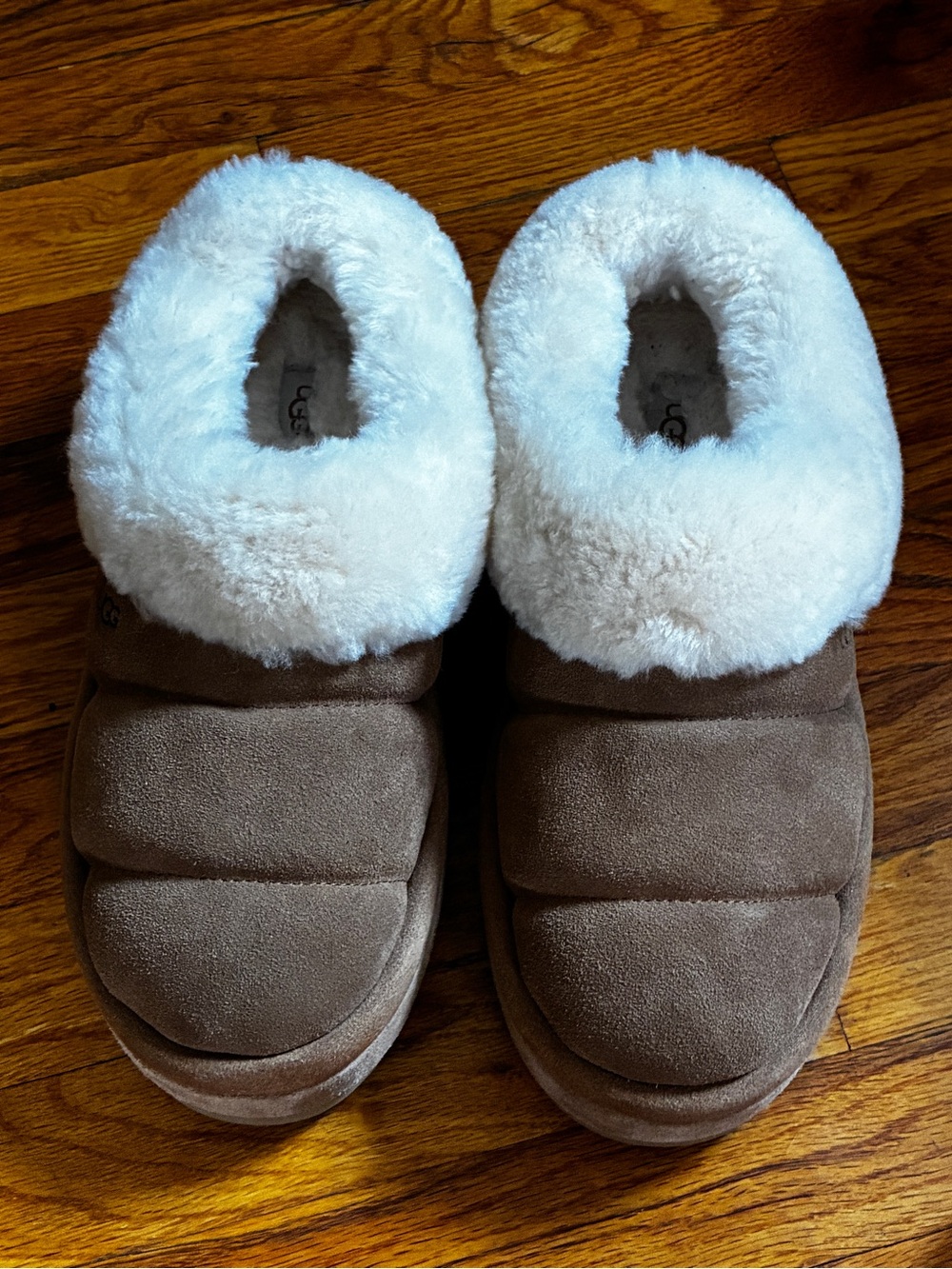UGG Plush Shearling-Lined Brown Suede Slippers - Picture 4 of 8